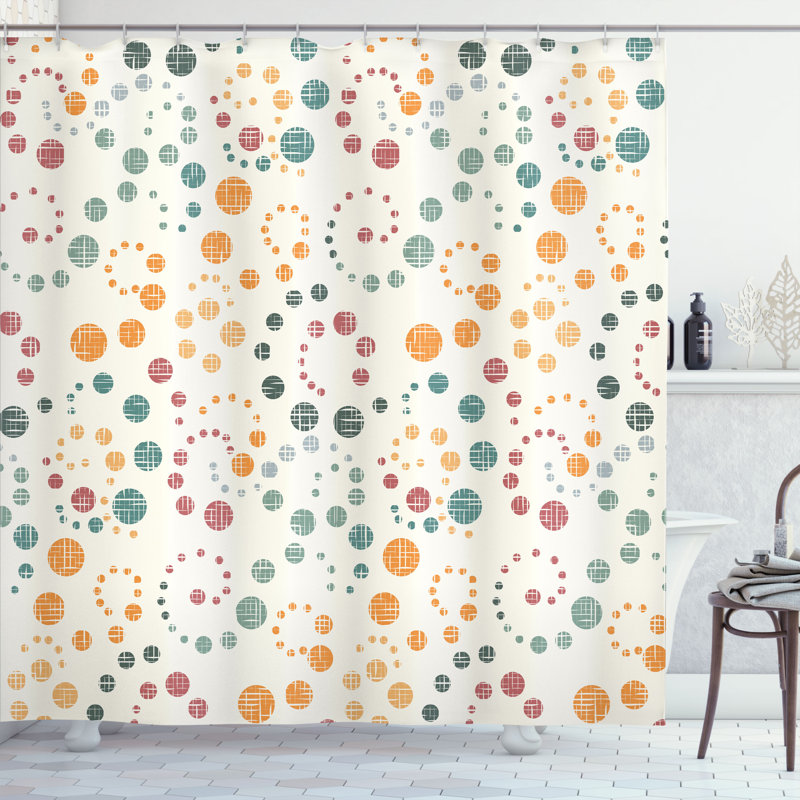 Retro Multicolor Polka Dots Fabric Shower Curtain