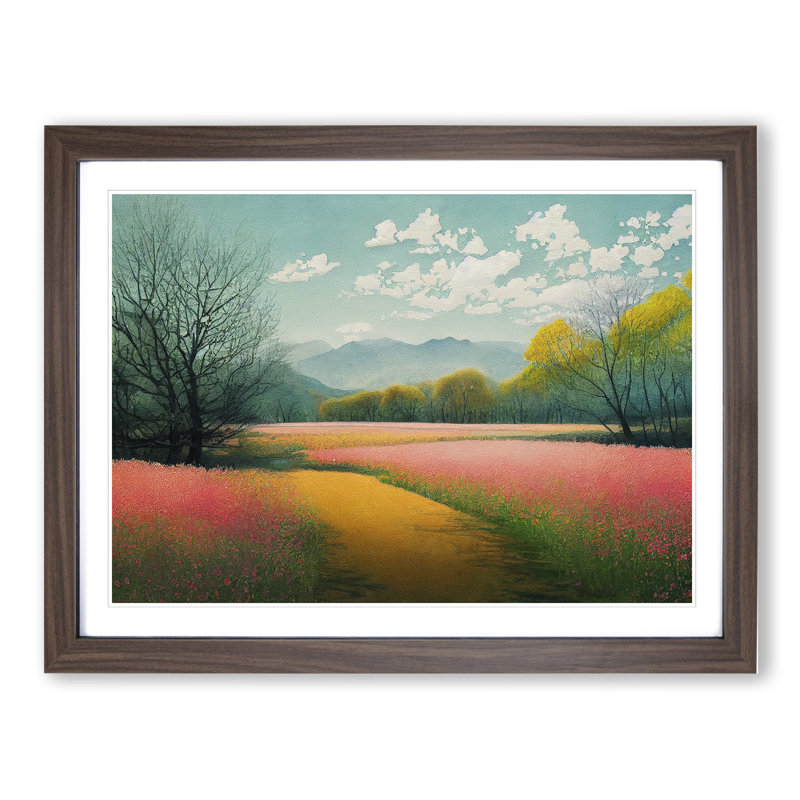 Refined Spring Meadow - Single Picture Frame Painting, 46cm H x 64cm W x 2cm D, Walnut Framed