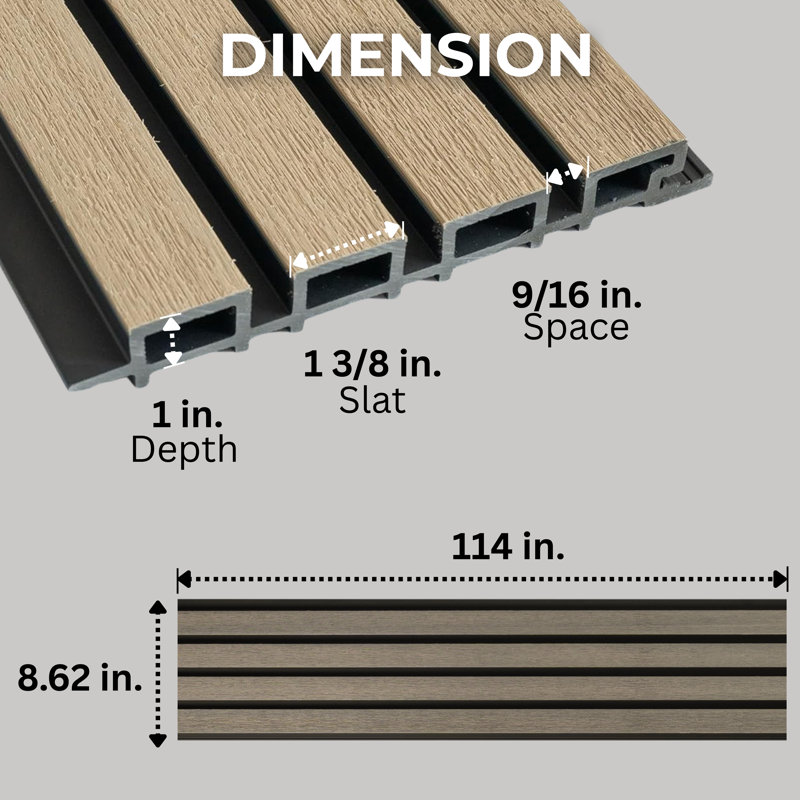 Linear WPC Exterior Wall Slat Siding and Cladding Panels 114 in x 8.62 in, Birch, Cream and Black