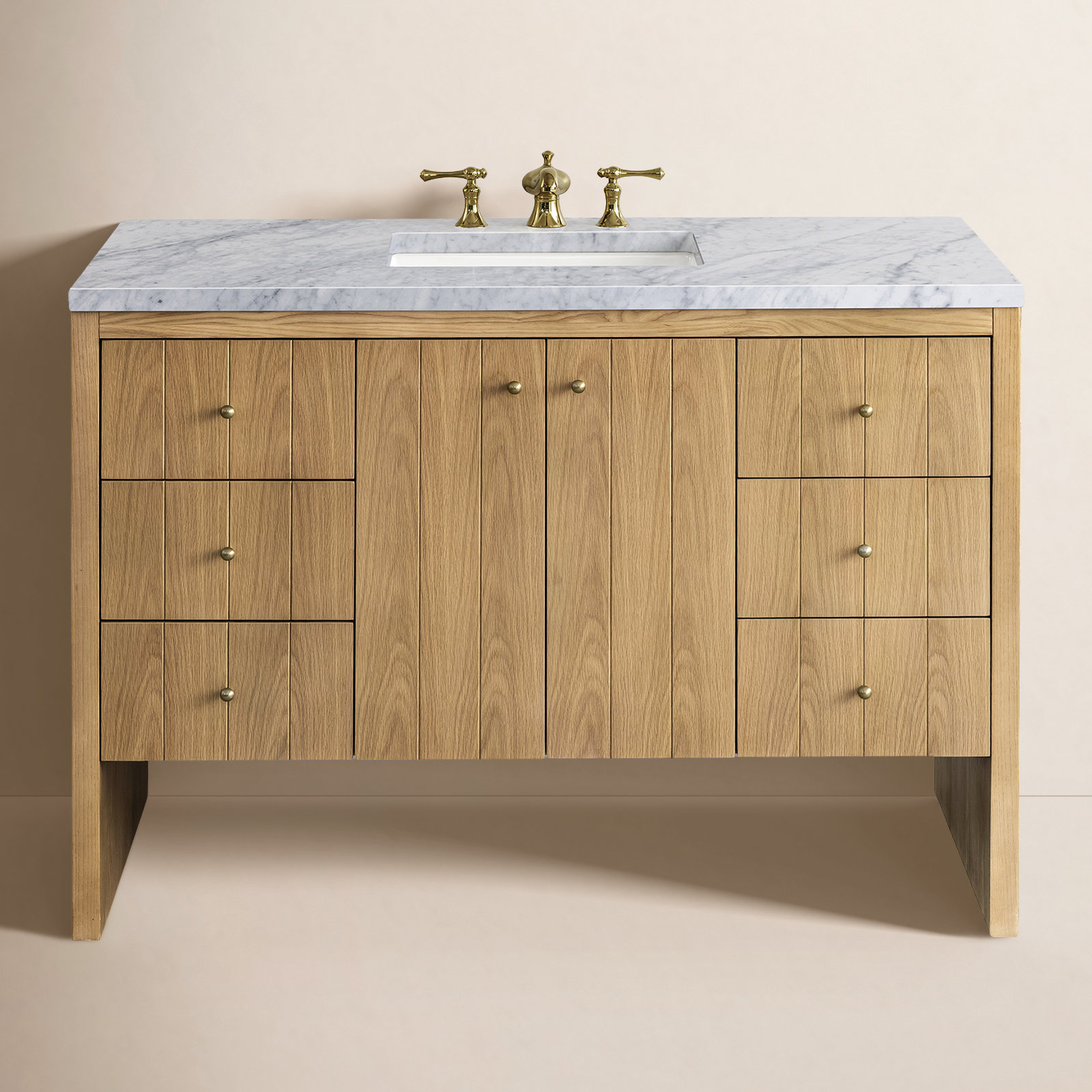 Hudson 48'' Single Bathroom Vanity, Carrara White, 8" Widespread, Light Natural Oak