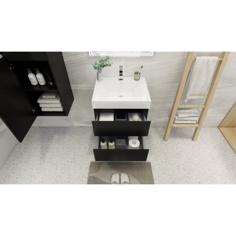 Boubacar Single Bathroom Vanity with Acrylic Top, Rich Black
