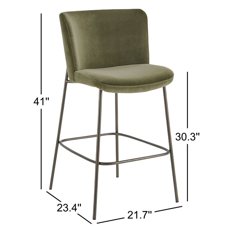 Early Upholstered Stool, Bar Stool (30.3" Seat Height), Green Velvet