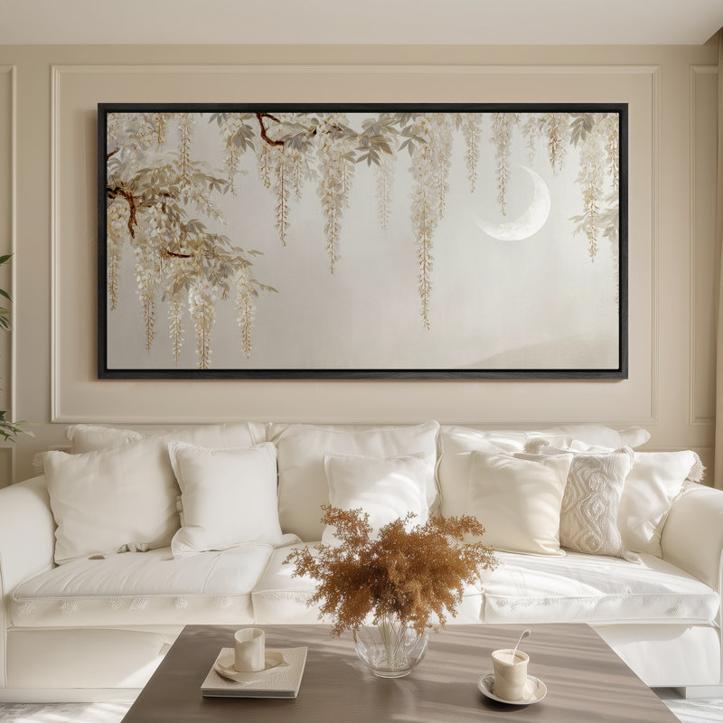 Art mural encadré sur toile - Auvent en forme de glycine lavande douce avec décor de pleine lune - 16 po x 24 po, 24 po x 36 po