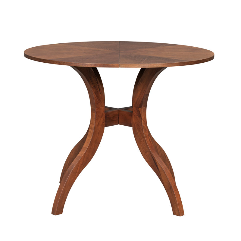 Table de salle à manger ronde en noyer avec des grains floraux naturels, des pieds en bois massif, un design élégant de piédestal, idéal pour la famille du petit déjeuner 39,4 pouces, plateau de table en grain, base cannelée, bon 2 à 4 personnes
