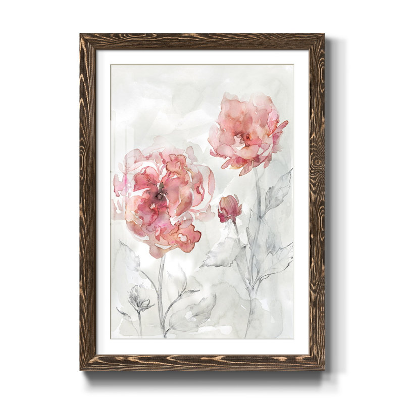 «Blush Botanical II», reproduction d'art sur papier encadrée, H 44 po x l 31 po x P 1 po, Noyer