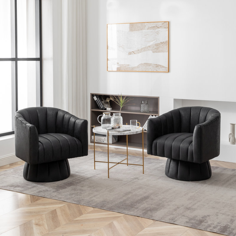 Fauteuil demi-tonneau pivotant de 27,9 po Aedan, Similicuir noir, 2