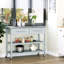 Chariot utilitaire avec plan de travail en acier inoxydable, 2 tablettes ouvertes, tiroirs, gris, pour comptoir de cuisine polyvalent, rustique et élégant