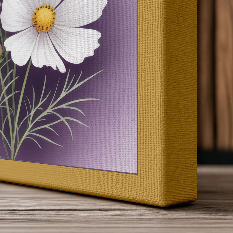 Daisies in Purple Light Botanical - Wrapped Canvas, 18x12 - 45.7 x 30.5 cm, Ochre Border