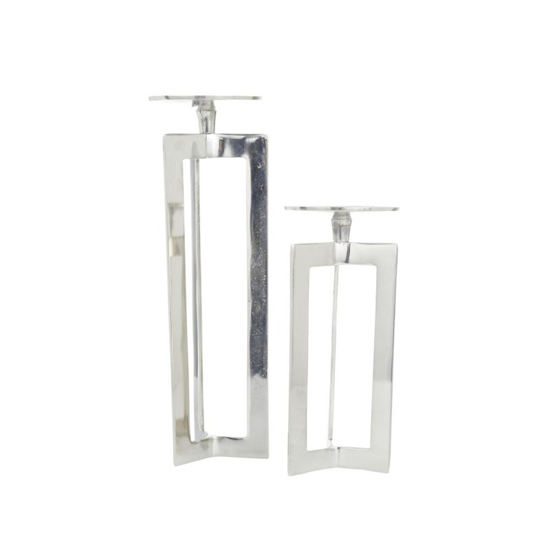 Ensemble de porte-bougie en aluminium, H 10,05 po x l 4,4 po x P 4,55 po, Argent
