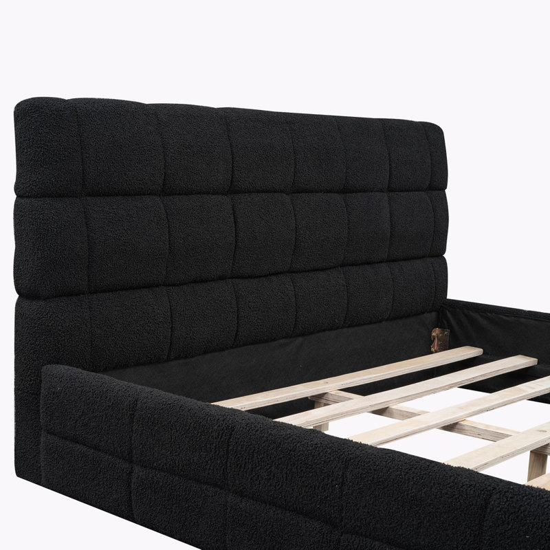 Lit plateforme tapissier Osuma, Noir, Lit double