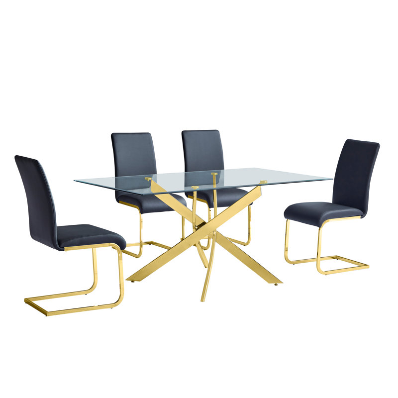 Ensemble de salle à manger rectangulaire 5 pièces Akinleye , Doré, Or/noir