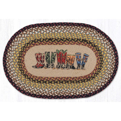  Rustic Oval Patch Tread Rug – Crow and Barn Stars Design 20" H
