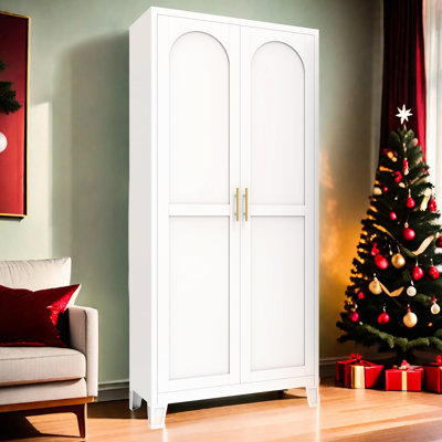Armoire de rangement en métal 61 po avec 2 portes galbées et tablettes réglables en blanc pour le couloir, la cuisine de la chambre à coucher - matériau haute résistance, bureau en acier à faible encombrement, surface de travail pour le salon