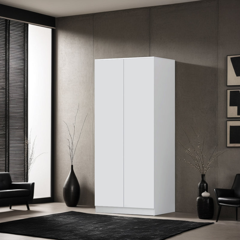 Warren 2 Door Double Wardrobe - Soft Close Hinged Doors. Modern No-Handle Push-to-Open Design, Matt White