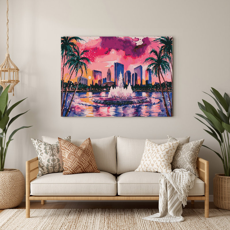 Art mural en métal rose «Cities Orlando» FL, H 132 po x l 168 po x P 0,05 po