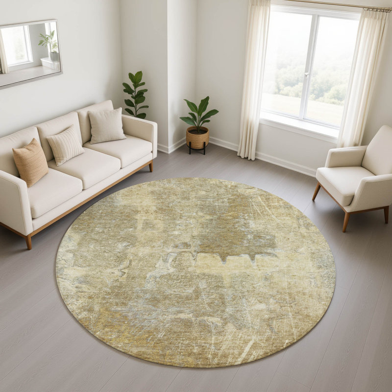 Premium Machine Washable Mayfield AMF2226 Abstract Rug, 8' Round, Khaki