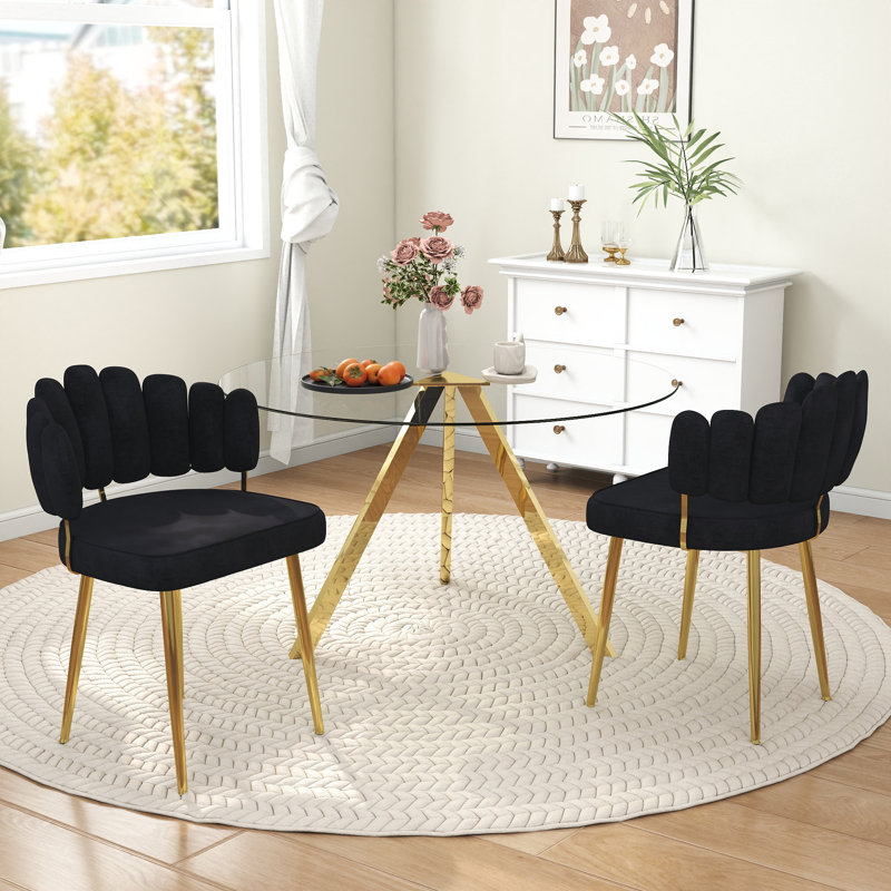 Ensemble de table de salle à manger ronde en verre, 39 pouces, 3 Pieces: Table, 2 Chairs, Noir