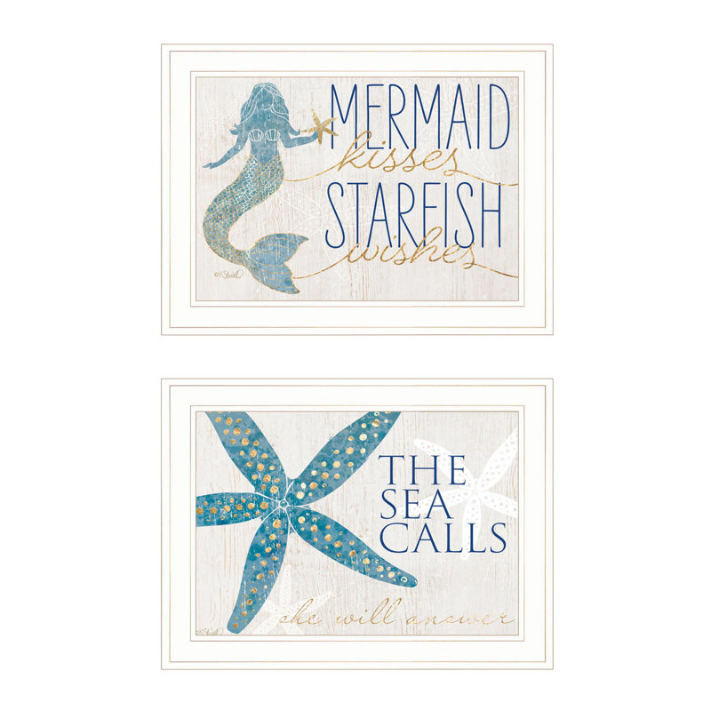 «Mermaid Kisses Starfish Wishes», vignette 2 pièces par Kate Sherrill, prête à être suspendue, reproduction encadrée