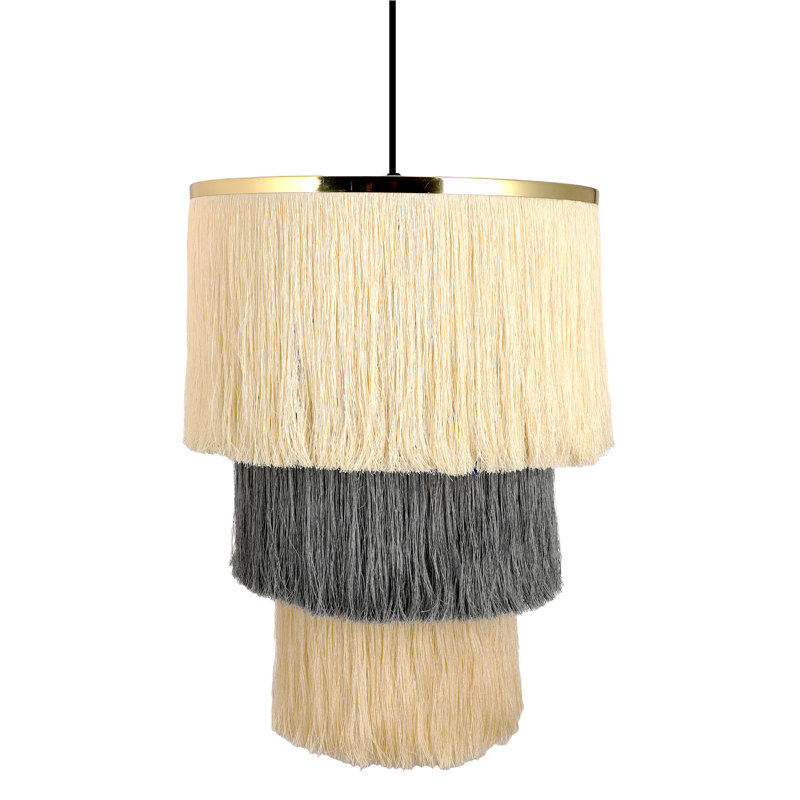 18"W  Cheyanna Cream and Gray Fringe Pendant Light