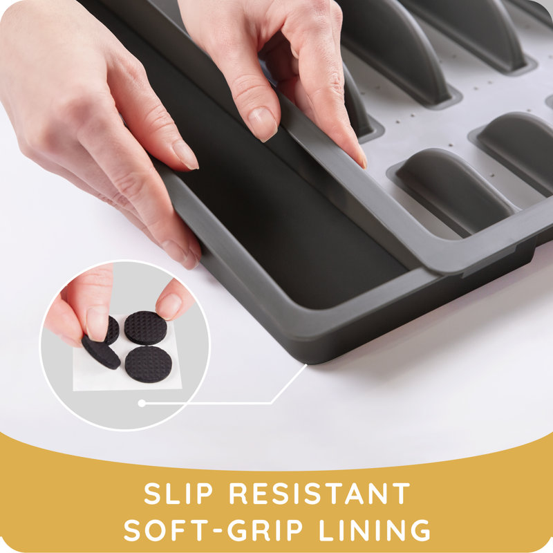Organisateur de tiroir de cuisine en plastique - Range-ustensiles extensible avec porte-ustensiles et plateau à ustensiles
