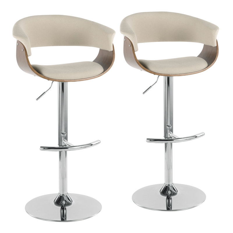 Tabouret de bar réglable pivotant en noyer et crème Betuel de style Mid-Century moderne - ensemble de 2