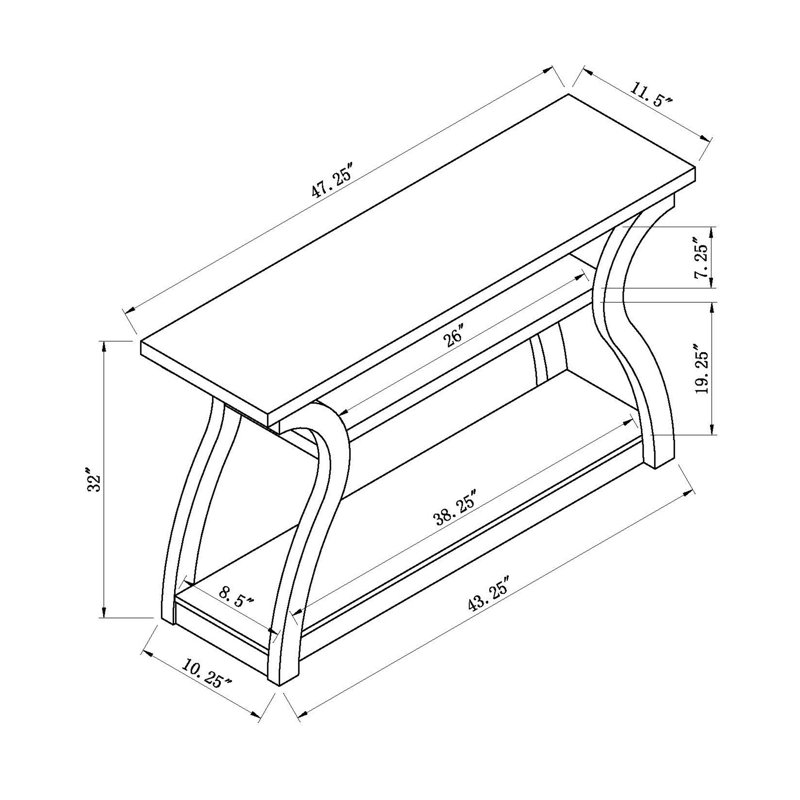 Curvy Leg Entryway Console Table with Two Shelves - White Oak Finish