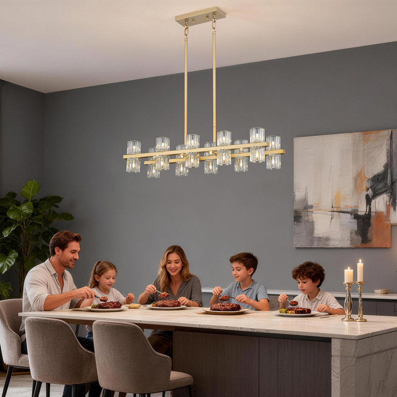 20-Lights Gold Crystal Chandelier | L32 Inch Rectangle Chandeliers for Dining Room Over Table | Dining Room Light Fixture Apply to Kitchen Island | Bar | Restaurant | 20X G4 bulbs (included)