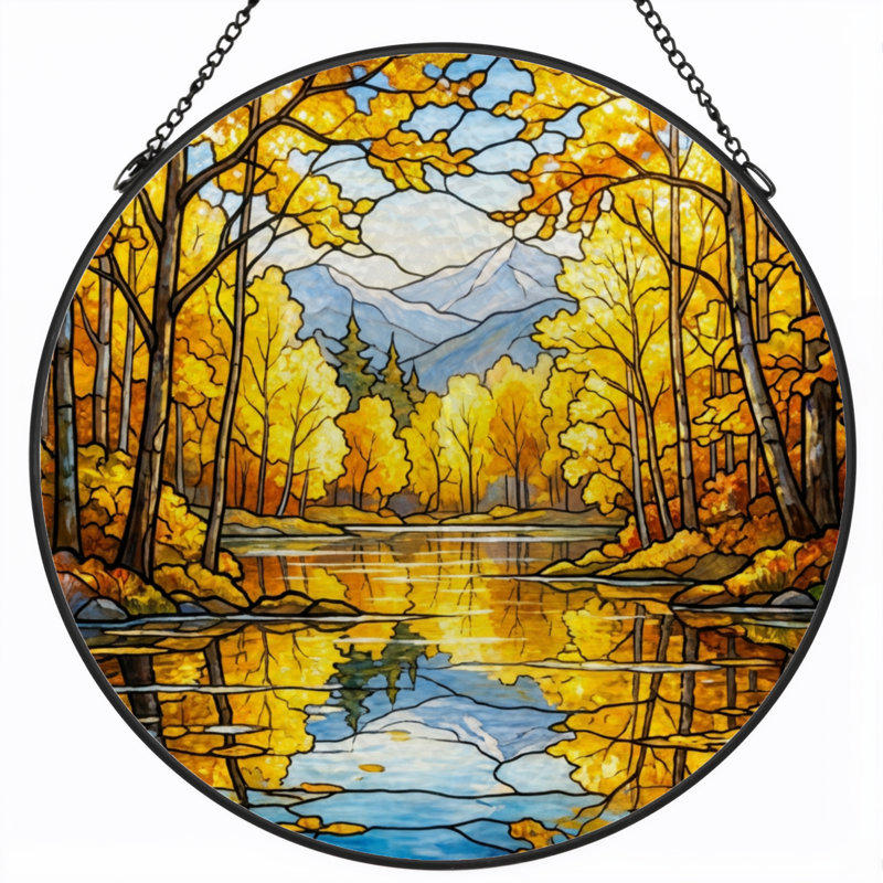 Panneau de vitrail en bois coloré H 7,8 po H, 7.8" H x 7.8" W