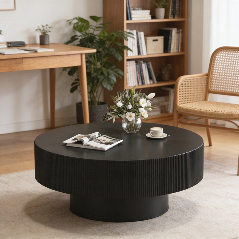 Table ronde contemporaine au design minimaliste et facile à assembler, parfaite pour les espaces de vie modernes., Noir