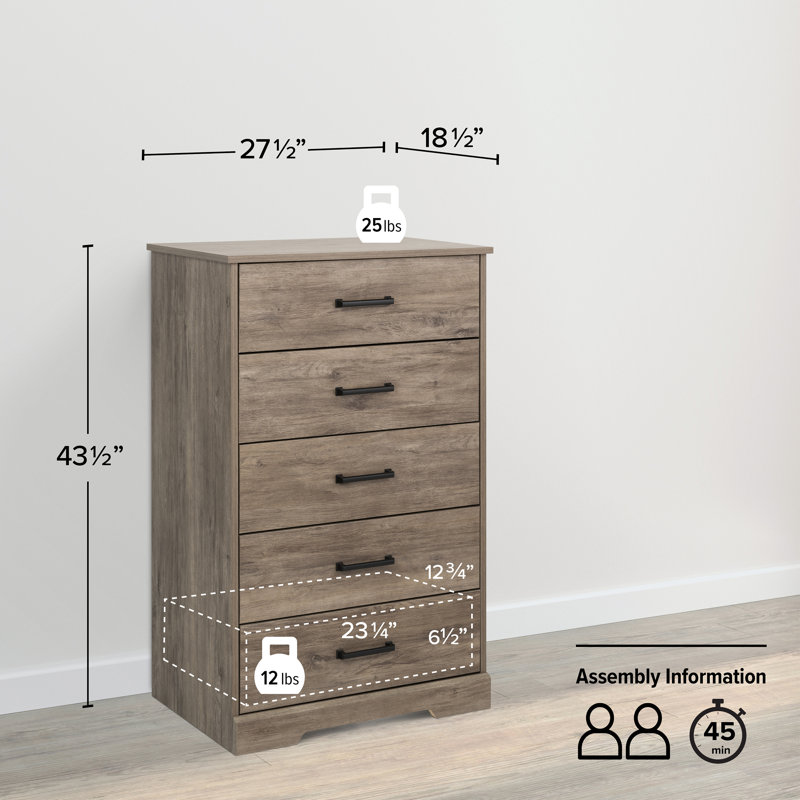Commode à 5 tiroirs Yazeed, Brun