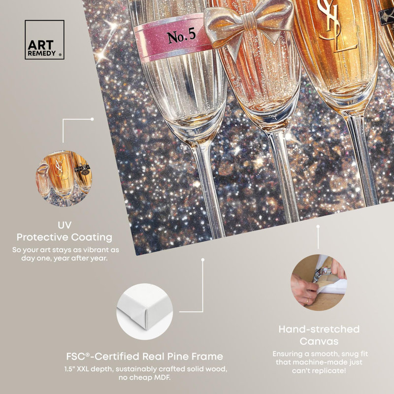 «Champagne Glasses Glitz» par Art Remedy, H 10 po x l 15 po, Toile tendue, Toile tendue