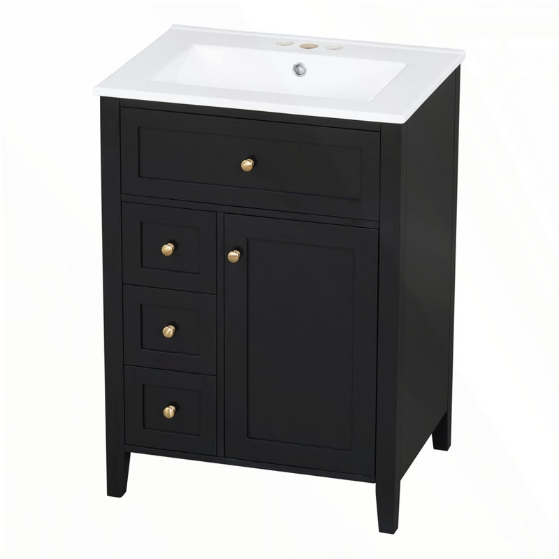 Meuble-lavabo 24 po avec lavabo, Noir, Or