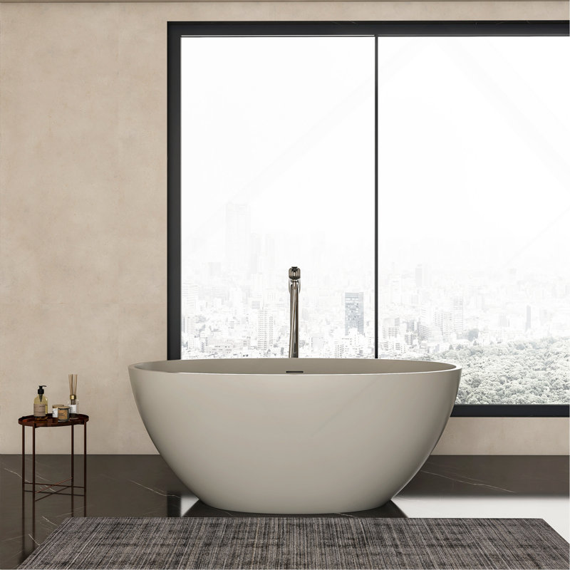 Baignoire de trempage autoportante de 55 pouces pour salle de bain, Beige clair