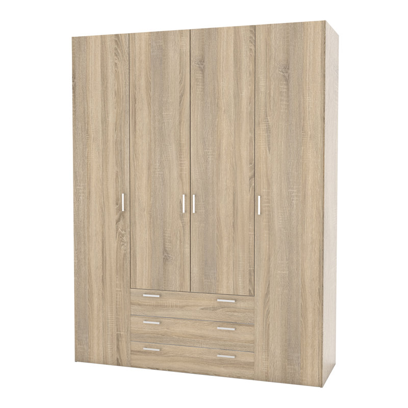 Orval 4 Door Manufactured Wood Wardrobe, Oak