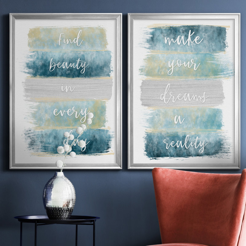 «Find Beauty» - ensemble de 2 reproductions d'art, H 22,5 po x l 61 po x P 1,5 po, Toile encadrée argentée, Pas de tapis