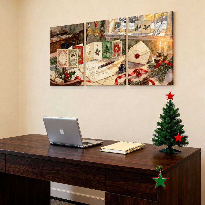 Cartes et décorations de Noël, ensemble de 3 reproductions d'art sur toile tendues, H 18 po x l 36 po