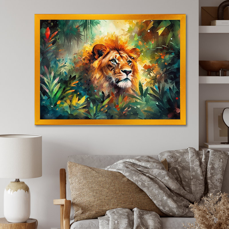 " Colourful Lion Portrait II ", 12" H x 20" W x 1" D, Gold Picture Framed Canvas