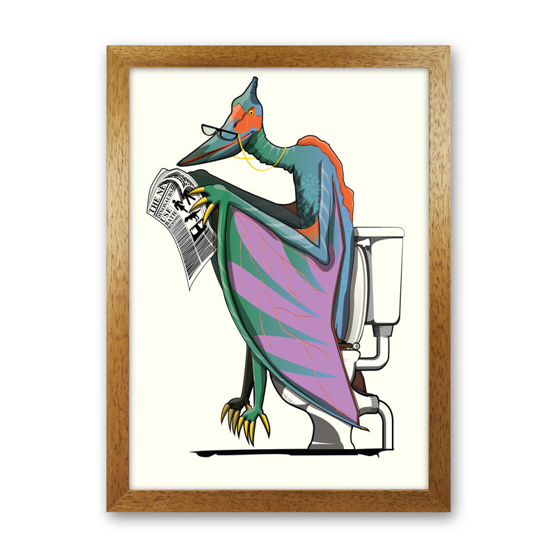 Pterodactyl Bathroom - Print, 84cm H x 60cm W x 3cm D, Oak Framed