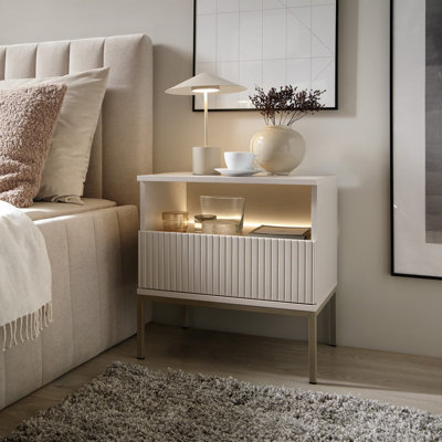 Aliannys Cashmere & Gold Cabinet - 54cm Compact Unit with Drawer & LED Lighting