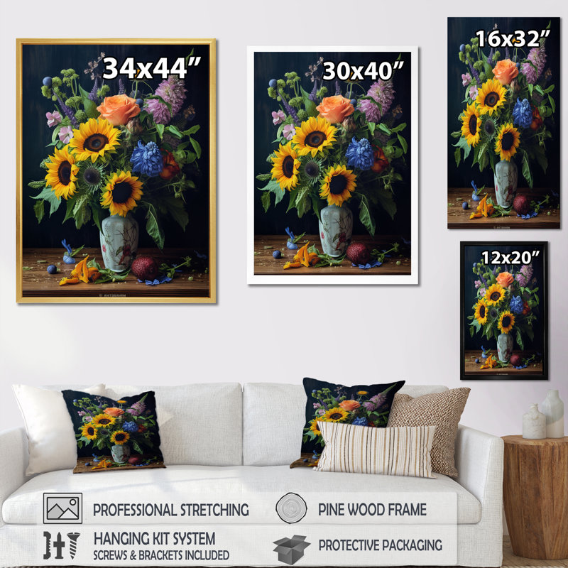 «Blossoming Sunflower Bouquet» avec impression sur toile, H 40 po x l 30 po x P 1,5 po, Toile tendue