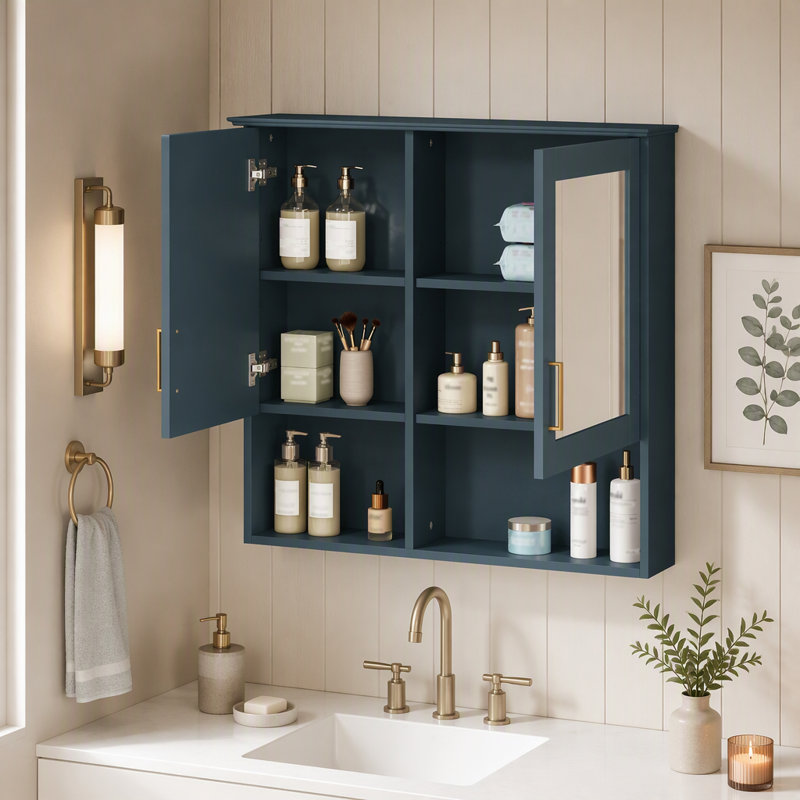 W H Medicine Cabinet Mirror, Bleu