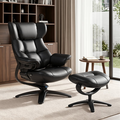 Fauteuil inclinable pivotant en cuir véritable de 87 cm de large avec repose-pieds