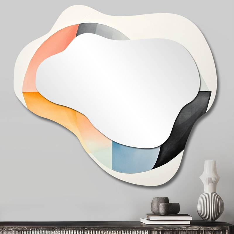 Motif géométrique de couleurs douces II - miroir mural asymétrique géométrique, miroir décoratif nuage noir, impression d'art en métal