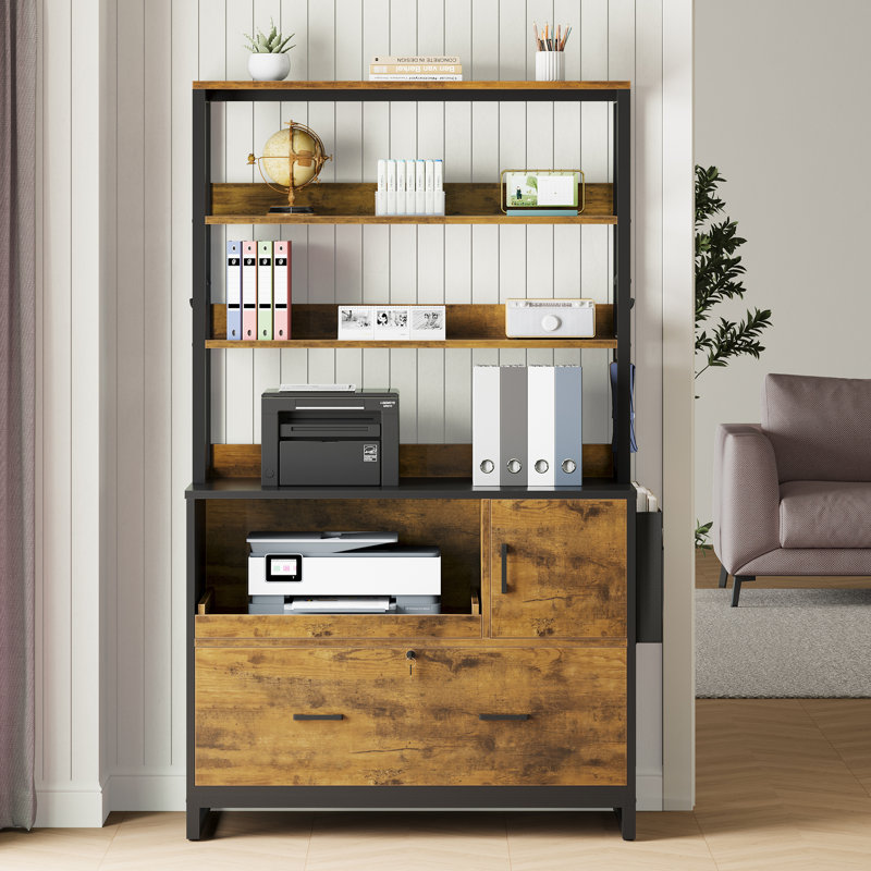 Mandip 31.5”W 1-Drawer File Cabinet With Lock And Sliding Open Storage Shelf, Brown