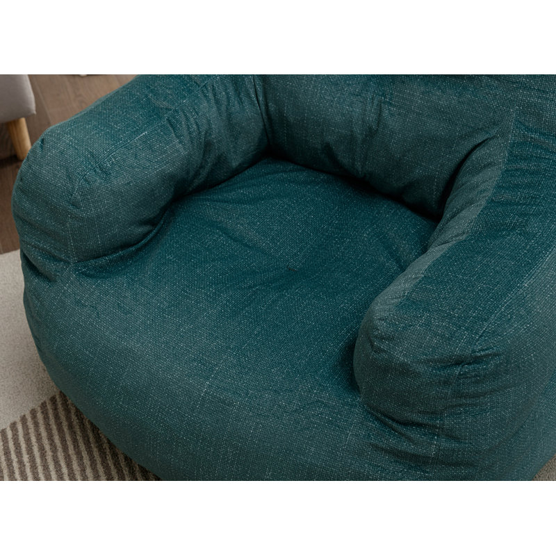 Aeri Compression Medium Adult Soft Fabric Bean Bag Chair With Foam Filled, Green Linen