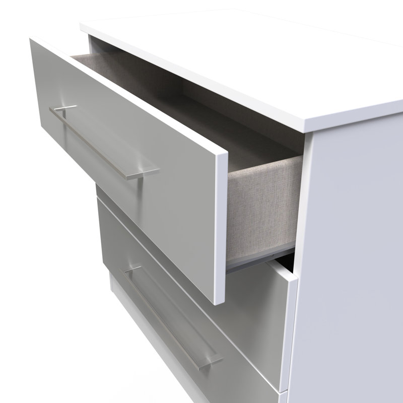 Fully Assembled Aidah 3 - Drawer Chest of Drawers, Uniform Grey Gloss/White