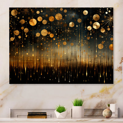 Explosions de feux d'artifice dorés et noirs élégants - Art mural en métal feux d'artifice MT134010