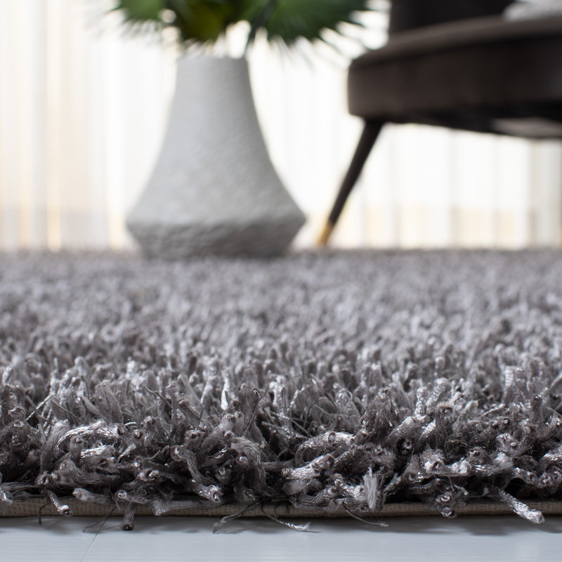 Tapis gris touffeté et fabriqué à la main Chamira, Carré 7 pi