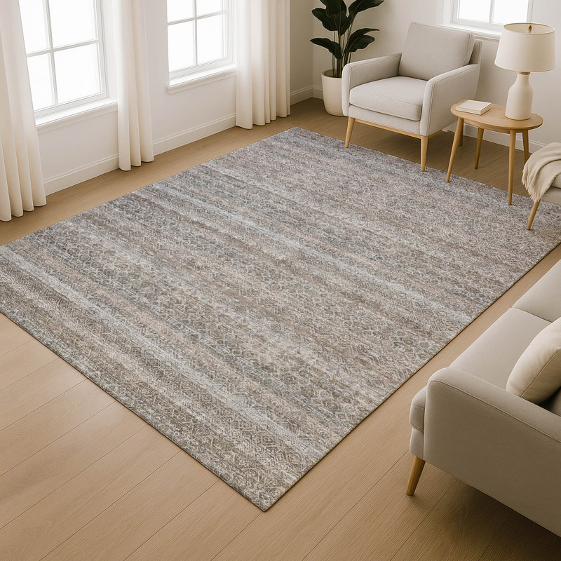 Premium Machine Washable Mayfield AMF2105 Striped Rug, 8' x 10', Brown