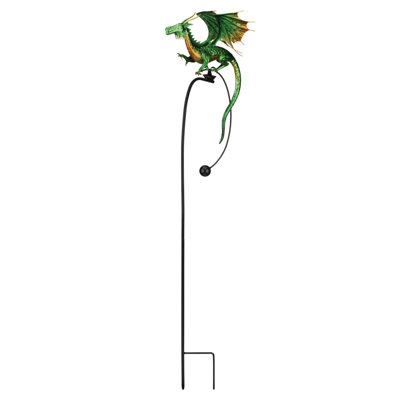 Kitchka 41" Metal Dragon Rocker Garden Stake with Colorful Hand Painted Finish and Weather Resistant Coating